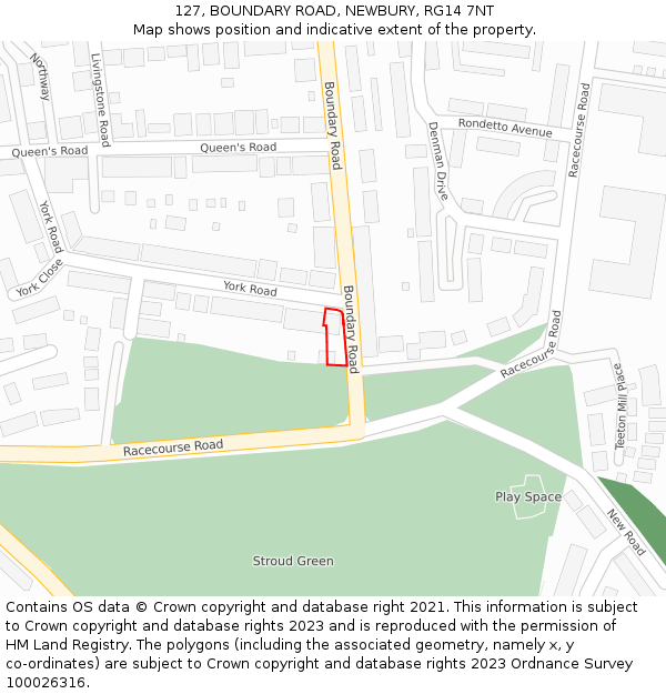 127, BOUNDARY ROAD, NEWBURY, RG14 7NT: Location map and indicative extent of plot