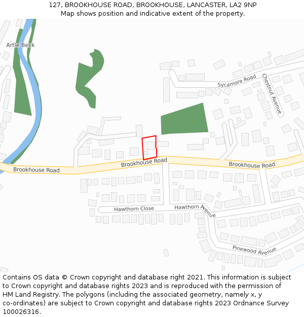 127, BROOKHOUSE ROAD, BROOKHOUSE, LANCASTER, LA2 9NP: Location map and indicative extent of plot