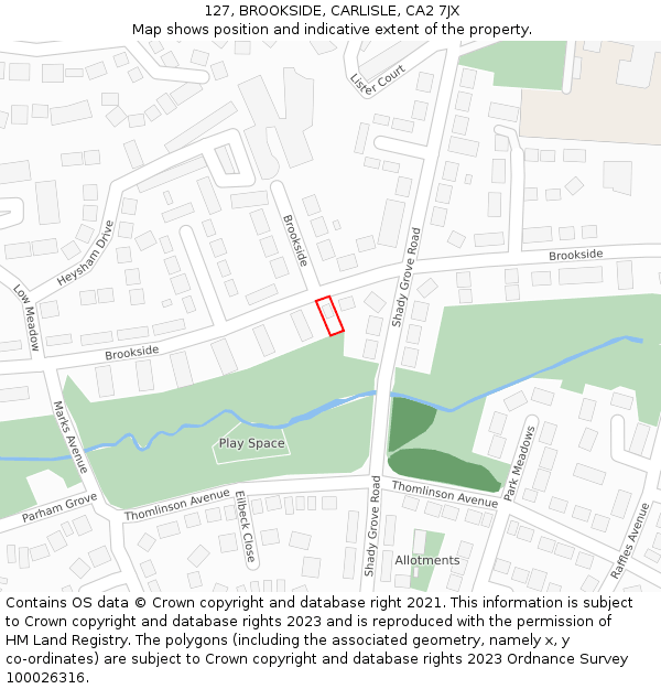 127, BROOKSIDE, CARLISLE, CA2 7JX: Location map and indicative extent of plot