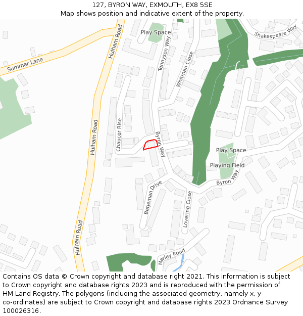 127, BYRON WAY, EXMOUTH, EX8 5SE: Location map and indicative extent of plot