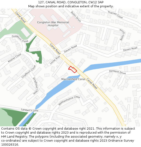 127, CANAL ROAD, CONGLETON, CW12 3AP: Location map and indicative extent of plot