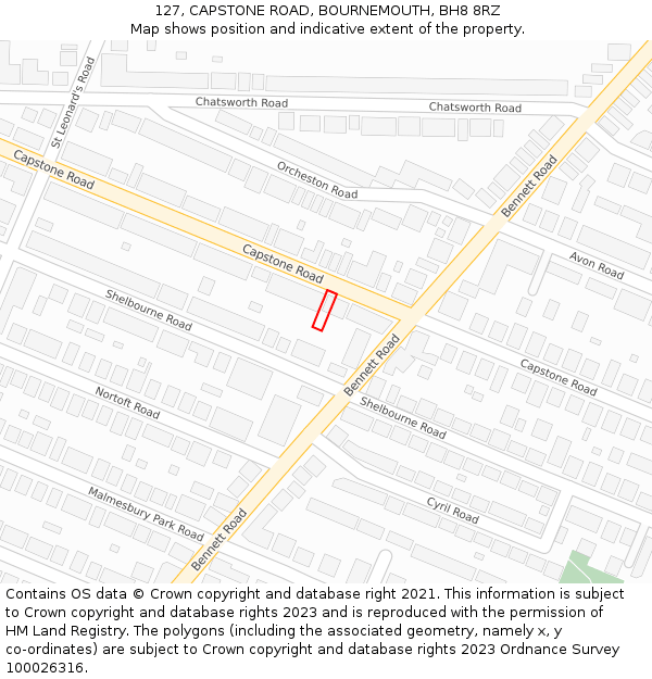 127, CAPSTONE ROAD, BOURNEMOUTH, BH8 8RZ: Location map and indicative extent of plot