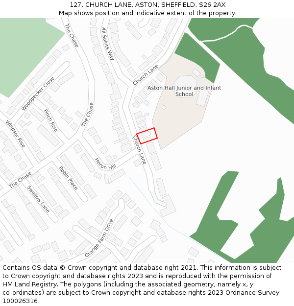 127, CHURCH LANE, ASTON, SHEFFIELD, S26 2AX: Location map and indicative extent of plot