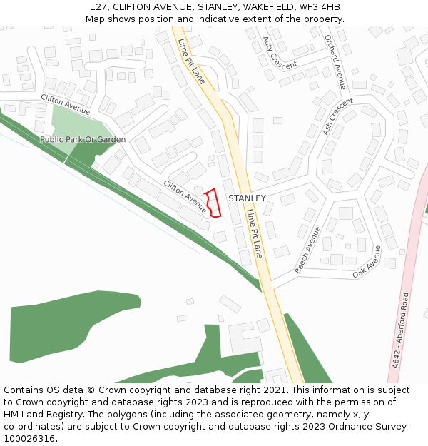 127, CLIFTON AVENUE, STANLEY, WAKEFIELD, WF3 4HB: Location map and indicative extent of plot