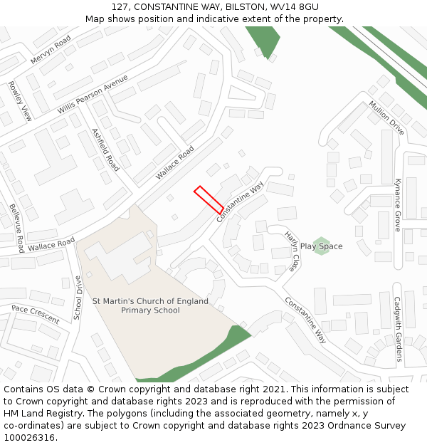 127, CONSTANTINE WAY, BILSTON, WV14 8GU: Location map and indicative extent of plot