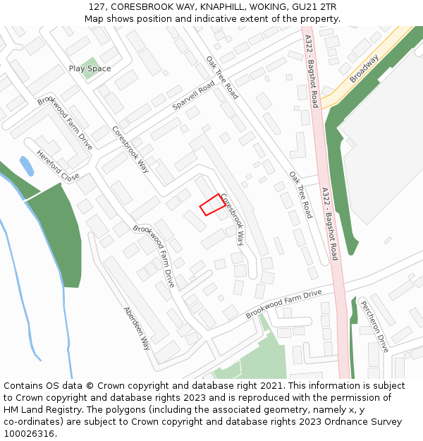 127, CORESBROOK WAY, KNAPHILL, WOKING, GU21 2TR: Location map and indicative extent of plot