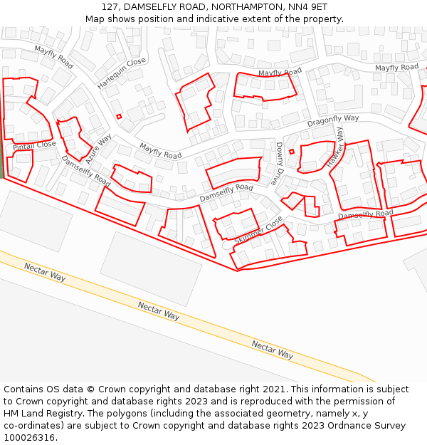 127, DAMSELFLY ROAD, NORTHAMPTON, NN4 9ET: Location map and indicative extent of plot