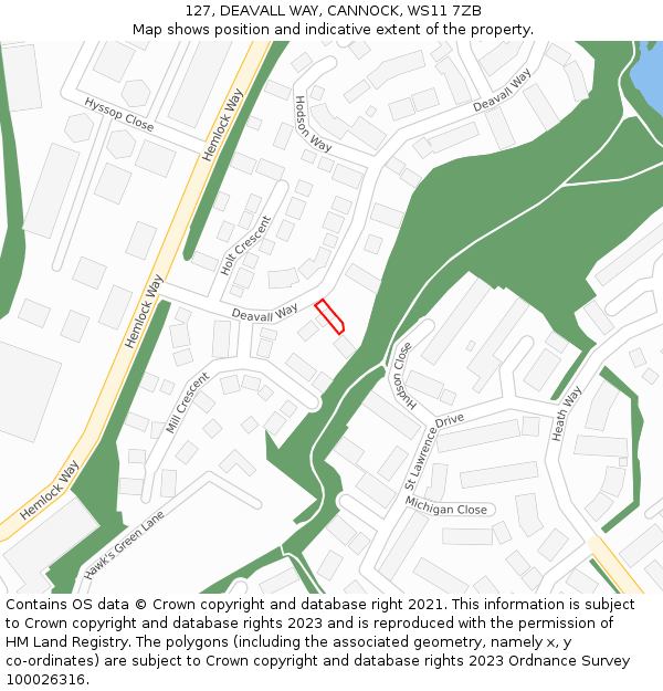 127, DEAVALL WAY, CANNOCK, WS11 7ZB: Location map and indicative extent of plot