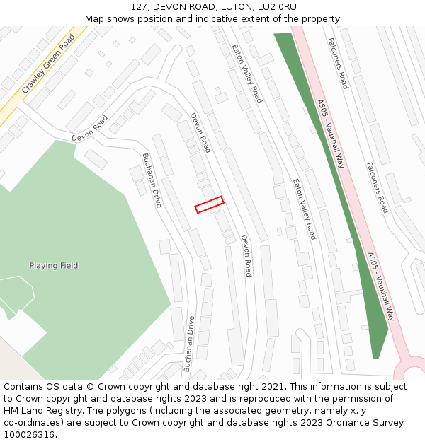 127, DEVON ROAD, LUTON, LU2 0RU: Location map and indicative extent of plot