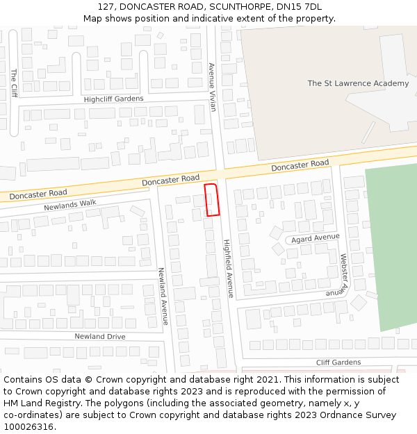 127, DONCASTER ROAD, SCUNTHORPE, DN15 7DL: Location map and indicative extent of plot