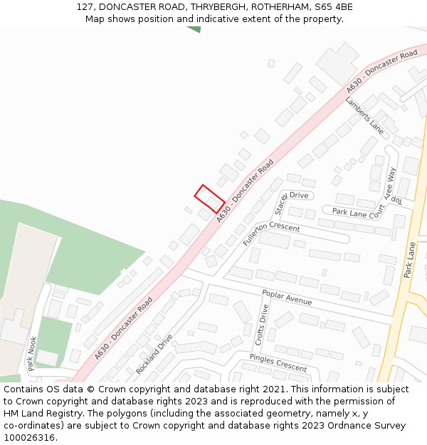 127, DONCASTER ROAD, THRYBERGH, ROTHERHAM, S65 4BE: Location map and indicative extent of plot