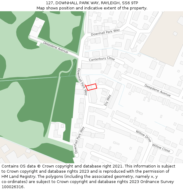 127, DOWNHALL PARK WAY, RAYLEIGH, SS6 9TP: Location map and indicative extent of plot