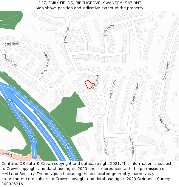 127, EMILY FIELDS, BIRCHGROVE, SWANSEA, SA7 9NT: Location map and indicative extent of plot