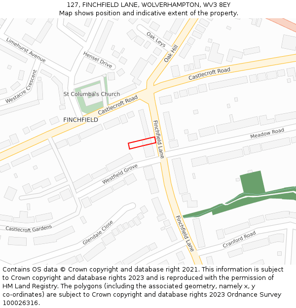 127, FINCHFIELD LANE, WOLVERHAMPTON, WV3 8EY: Location map and indicative extent of plot