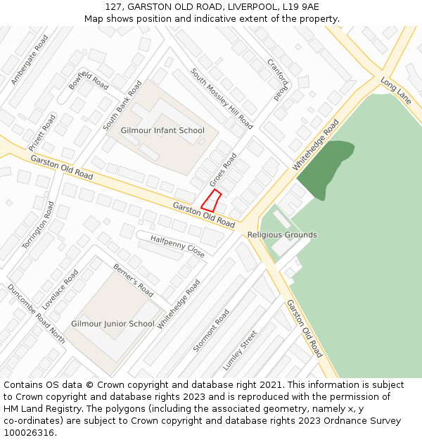 127, GARSTON OLD ROAD, LIVERPOOL, L19 9AE: Location map and indicative extent of plot