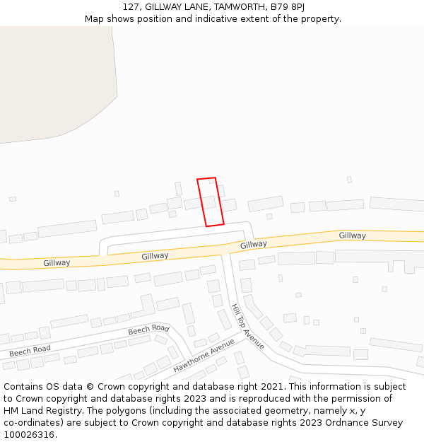 127, GILLWAY LANE, TAMWORTH, B79 8PJ: Location map and indicative extent of plot