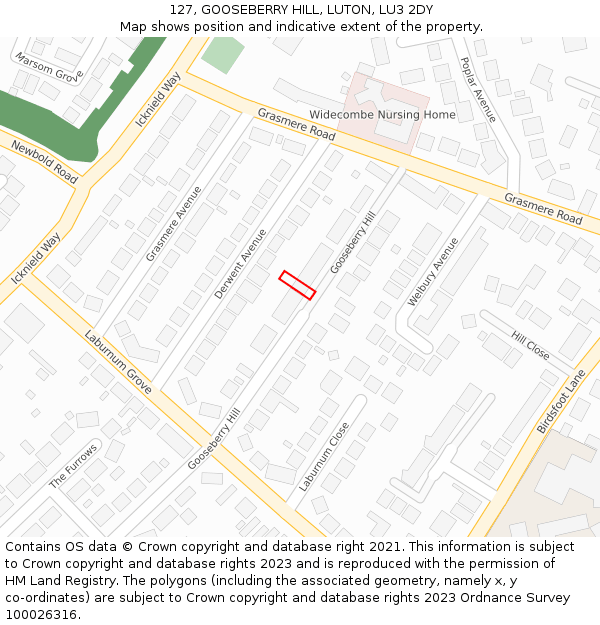 127, GOOSEBERRY HILL, LUTON, LU3 2DY: Location map and indicative extent of plot