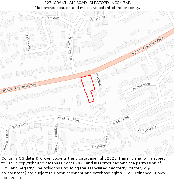 127, GRANTHAM ROAD, SLEAFORD, NG34 7NR: Location map and indicative extent of plot