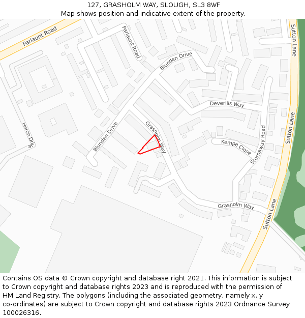 127, GRASHOLM WAY, SLOUGH, SL3 8WF: Location map and indicative extent of plot