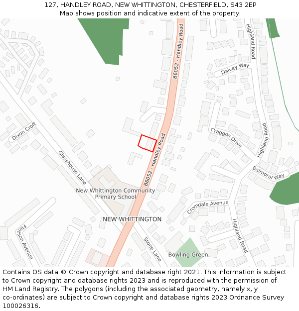 127, HANDLEY ROAD, NEW WHITTINGTON, CHESTERFIELD, S43 2EP: Location map and indicative extent of plot