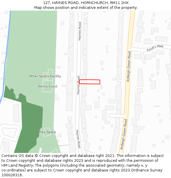 127, HAYNES ROAD, HORNCHURCH, RM11 2HX: Location map and indicative extent of plot