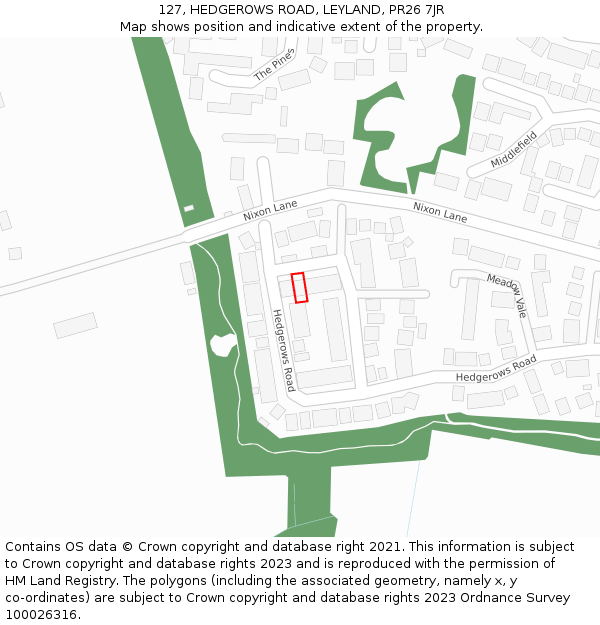 127, HEDGEROWS ROAD, LEYLAND, PR26 7JR: Location map and indicative extent of plot