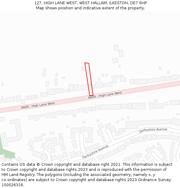 127, HIGH LANE WEST, WEST HALLAM, ILKESTON, DE7 6HP: Location map and indicative extent of plot