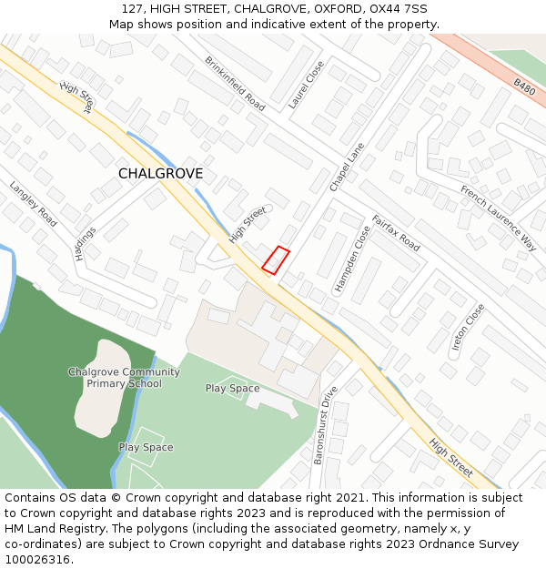 127, HIGH STREET, CHALGROVE, OXFORD, OX44 7SS: Location map and indicative extent of plot
