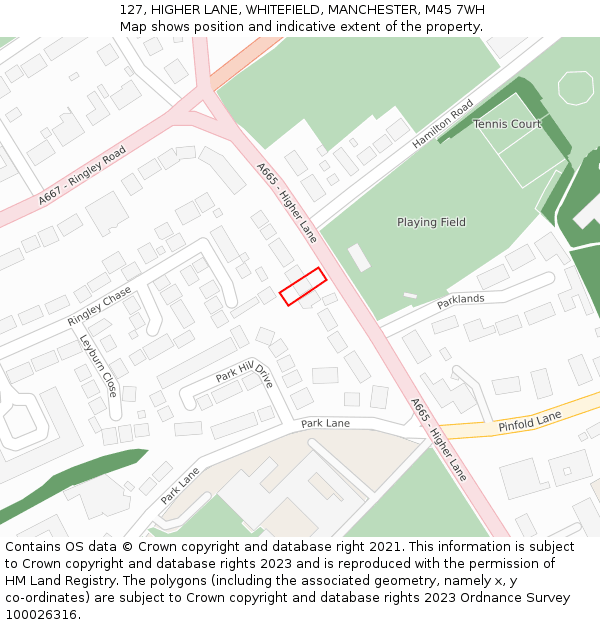 127, HIGHER LANE, WHITEFIELD, MANCHESTER, M45 7WH: Location map and indicative extent of plot