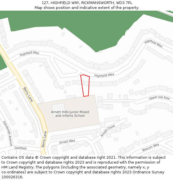 127, HIGHFIELD WAY, RICKMANSWORTH, WD3 7PL: Location map and indicative extent of plot