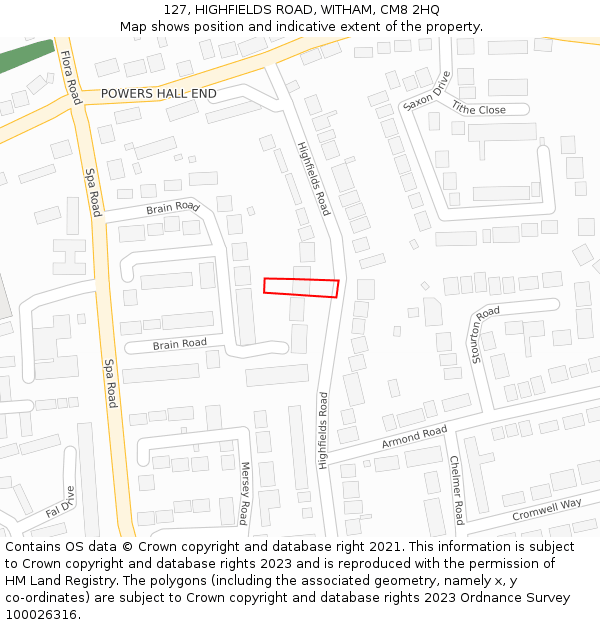 127, HIGHFIELDS ROAD, WITHAM, CM8 2HQ: Location map and indicative extent of plot