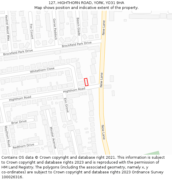 127, HIGHTHORN ROAD, YORK, YO31 9HA: Location map and indicative extent of plot