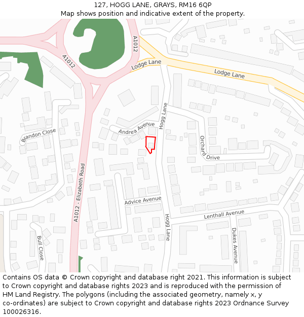 127, HOGG LANE, GRAYS, RM16 6QP: Location map and indicative extent of plot