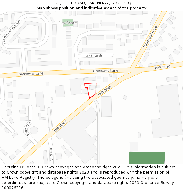 127, HOLT ROAD, FAKENHAM, NR21 8EQ: Location map and indicative extent of plot