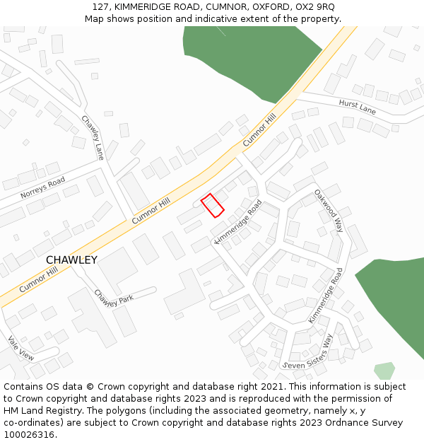 127, KIMMERIDGE ROAD, CUMNOR, OXFORD, OX2 9RQ: Location map and indicative extent of plot