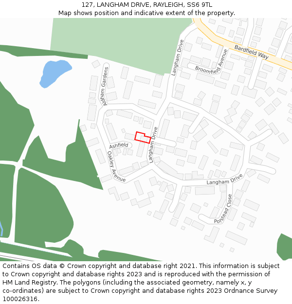 127, LANGHAM DRIVE, RAYLEIGH, SS6 9TL: Location map and indicative extent of plot