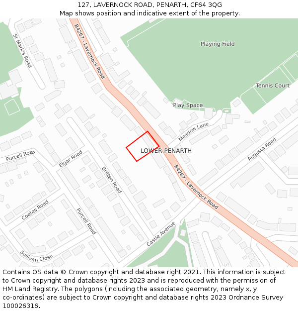 127, LAVERNOCK ROAD, PENARTH, CF64 3QG: Location map and indicative extent of plot