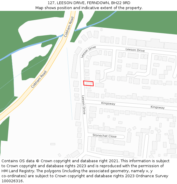 127, LEESON DRIVE, FERNDOWN, BH22 9RD: Location map and indicative extent of plot