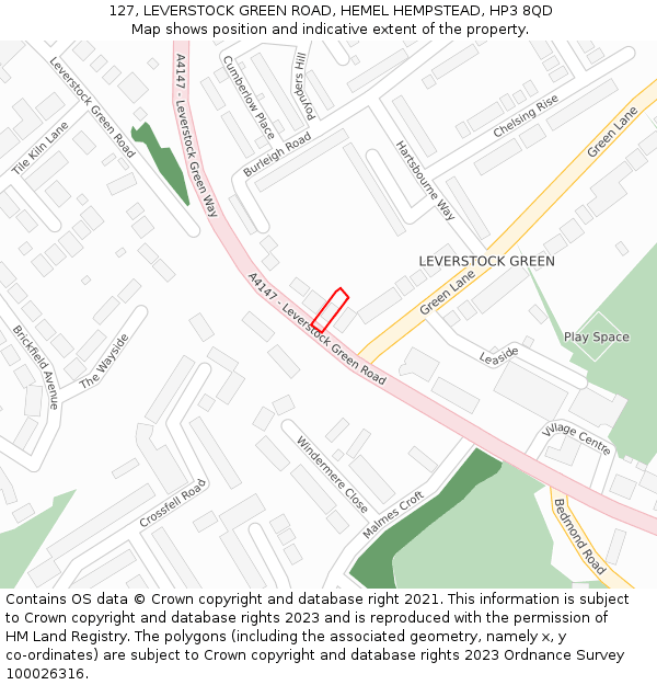 127, LEVERSTOCK GREEN ROAD, HEMEL HEMPSTEAD, HP3 8QD: Location map and indicative extent of plot