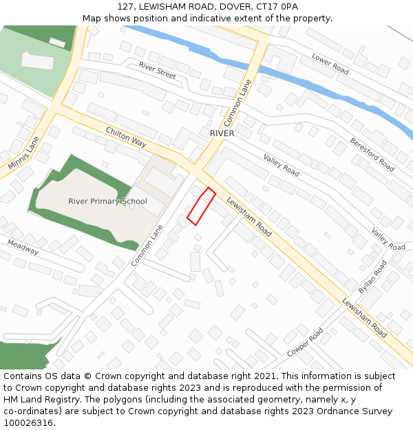 127, LEWISHAM ROAD, DOVER, CT17 0PA: Location map and indicative extent of plot