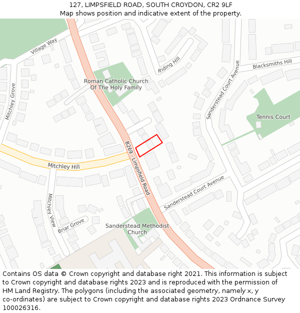 127, LIMPSFIELD ROAD, SOUTH CROYDON, CR2 9LF: Location map and indicative extent of plot