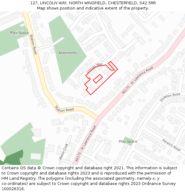 127, LINCOLN WAY, NORTH WINGFIELD, CHESTERFIELD, S42 5RR: Location map and indicative extent of plot