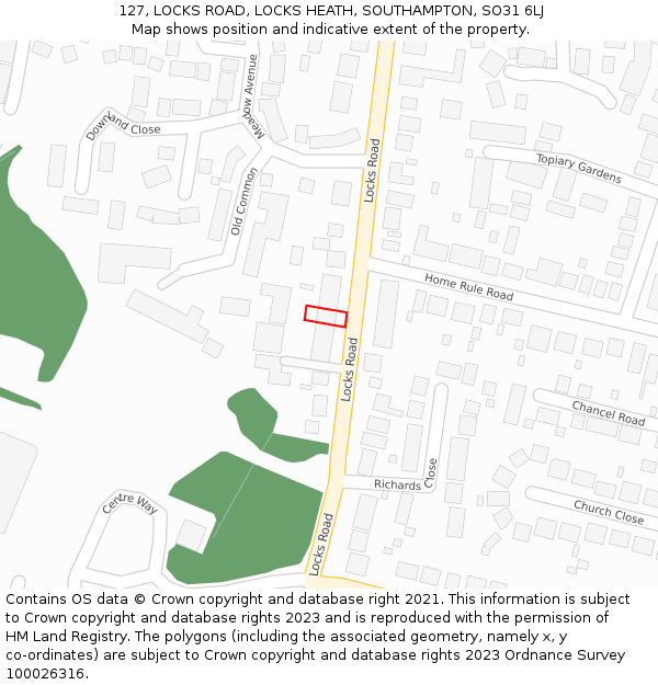 127, LOCKS ROAD, LOCKS HEATH, SOUTHAMPTON, SO31 6LJ: Location map and indicative extent of plot