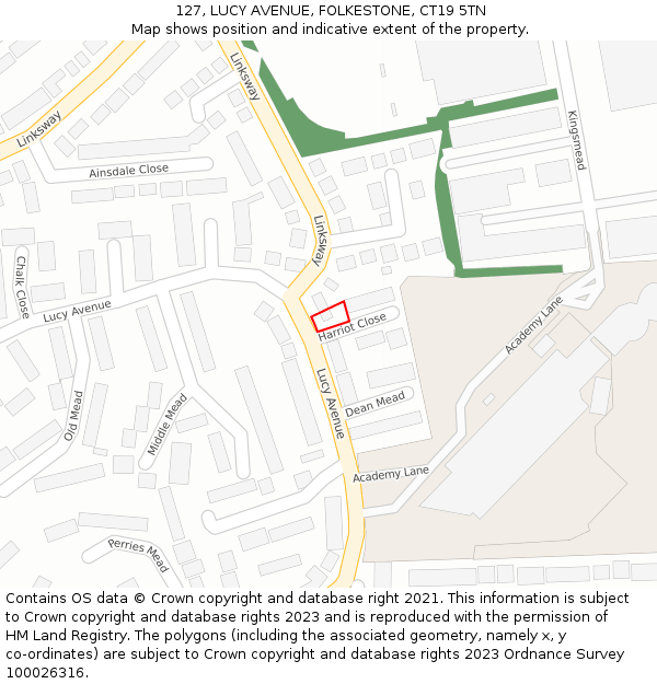 127, LUCY AVENUE, FOLKESTONE, CT19 5TN: Location map and indicative extent of plot