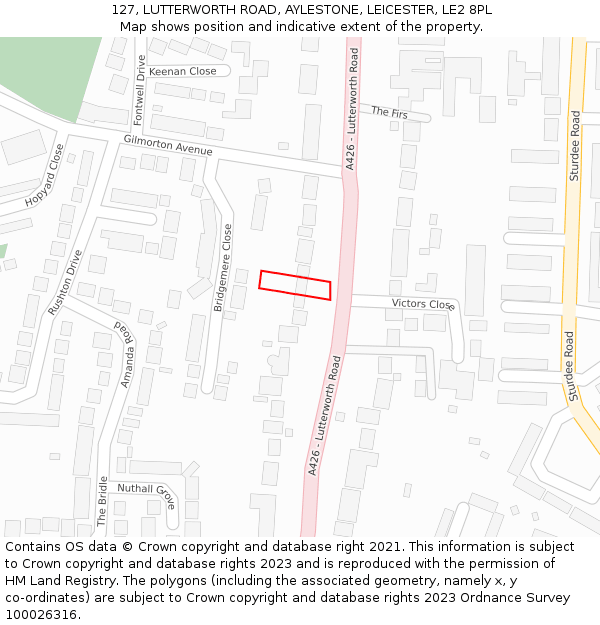 127, LUTTERWORTH ROAD, AYLESTONE, LEICESTER, LE2 8PL: Location map and indicative extent of plot