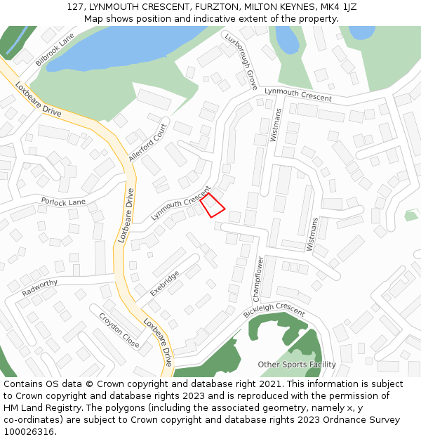 127, LYNMOUTH CRESCENT, FURZTON, MILTON KEYNES, MK4 1JZ: Location map and indicative extent of plot