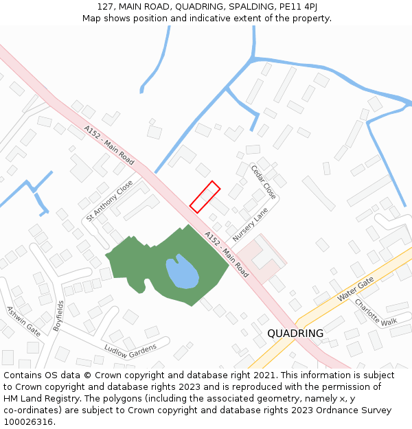 127, MAIN ROAD, QUADRING, SPALDING, PE11 4PJ: Location map and indicative extent of plot