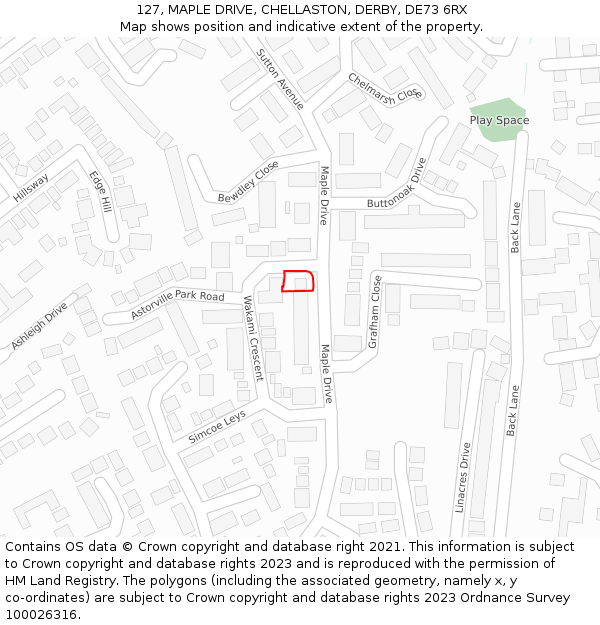 127, MAPLE DRIVE, CHELLASTON, DERBY, DE73 6RX: Location map and indicative extent of plot