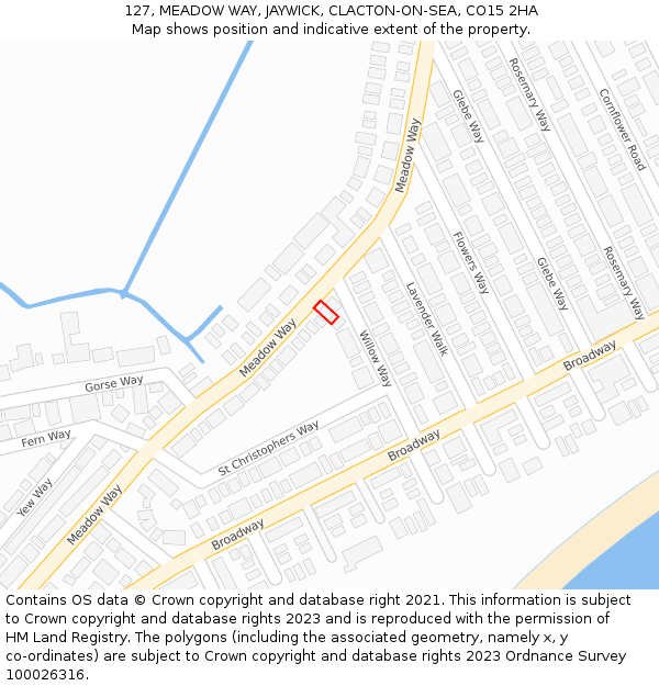 127, MEADOW WAY, JAYWICK, CLACTON-ON-SEA, CO15 2HA: Location map and indicative extent of plot