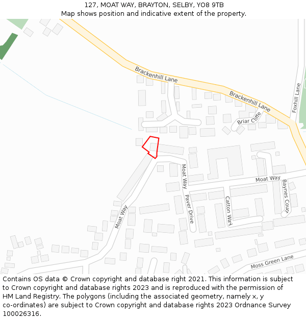 127, MOAT WAY, BRAYTON, SELBY, YO8 9TB: Location map and indicative extent of plot